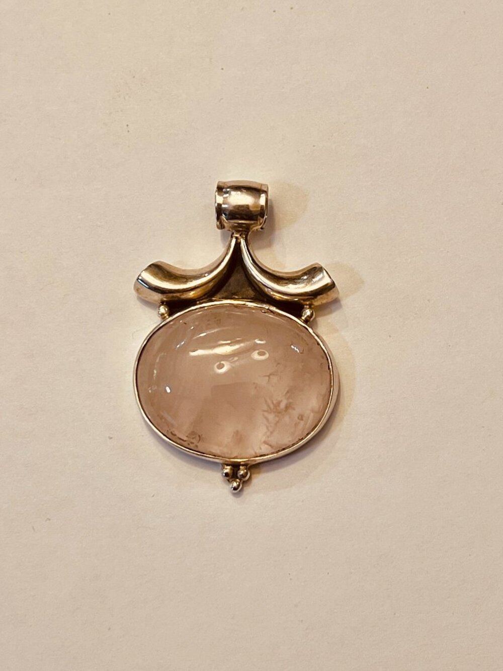 Sterling Silver‎ Oval Bezel Cabochon Pink Rose Quartz Pendant